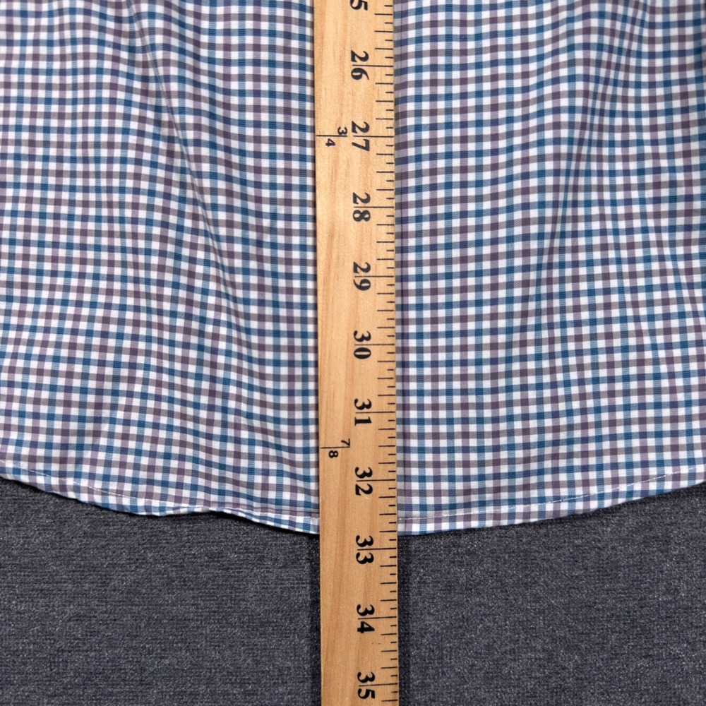 Eton Button Down Shirt Mens 17.5 Blue Gingham Contemporary Fit Cotton Twill - Picture 6 of 8